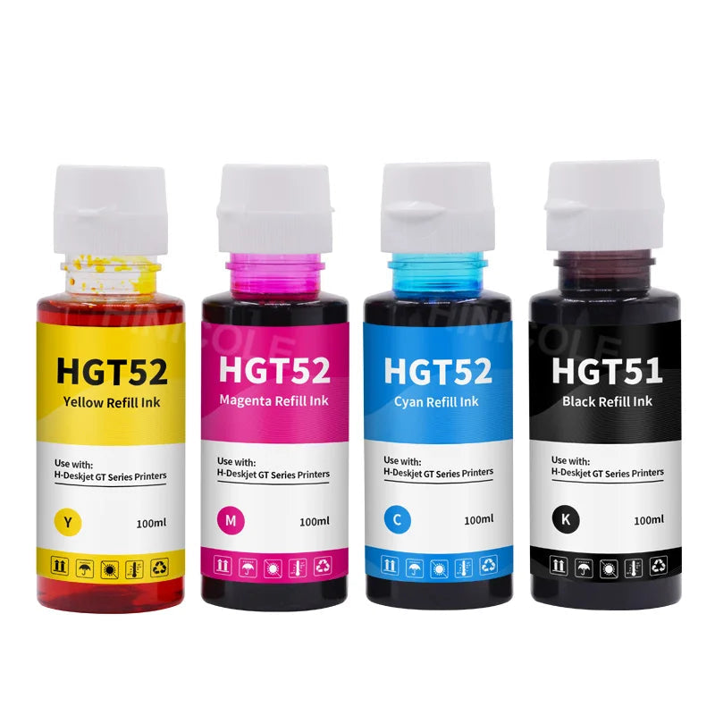 HP DeskJet GT51/GT52 Dye Ink Bottle Set - Compatible with GT 5810/5820 Tank 310/410/318/418 Printers