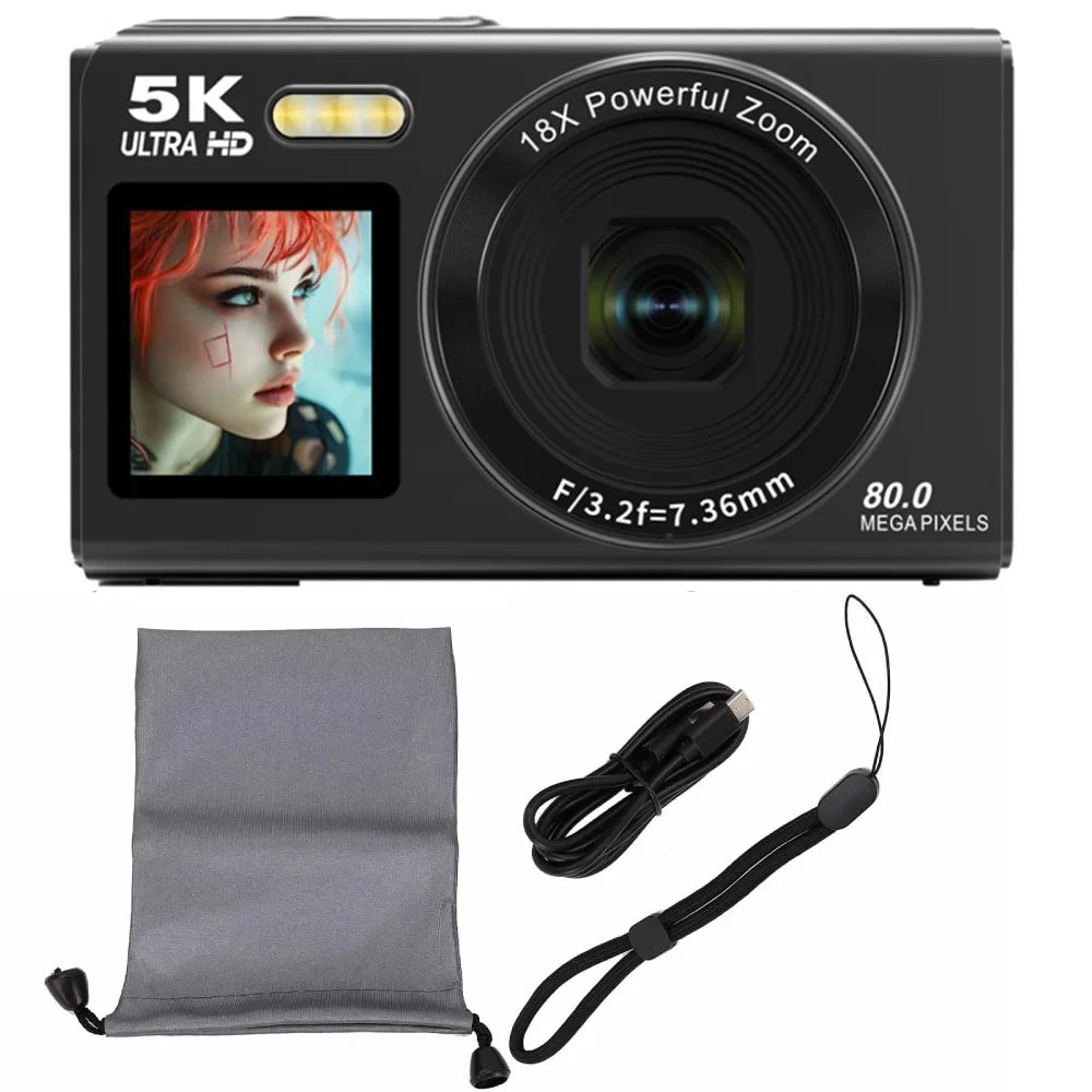 Ourlife 5K Digital Camera - 80MP Dual Screen Vlogging Camera with 18X Zoom