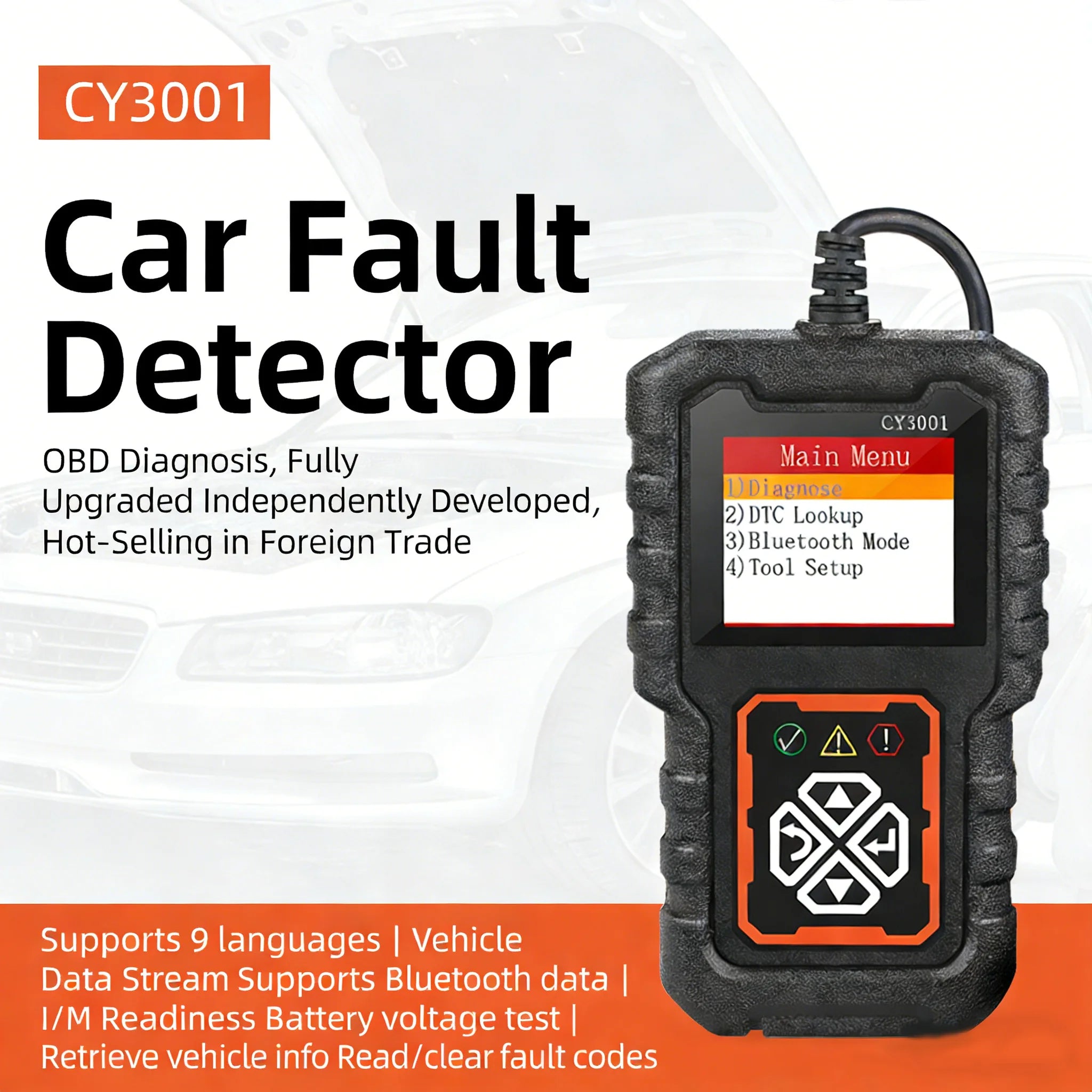 CY3001 Professional OBD2 Car Diagnostic Scanner - Engine Fault Code Reader & Voltage Tester