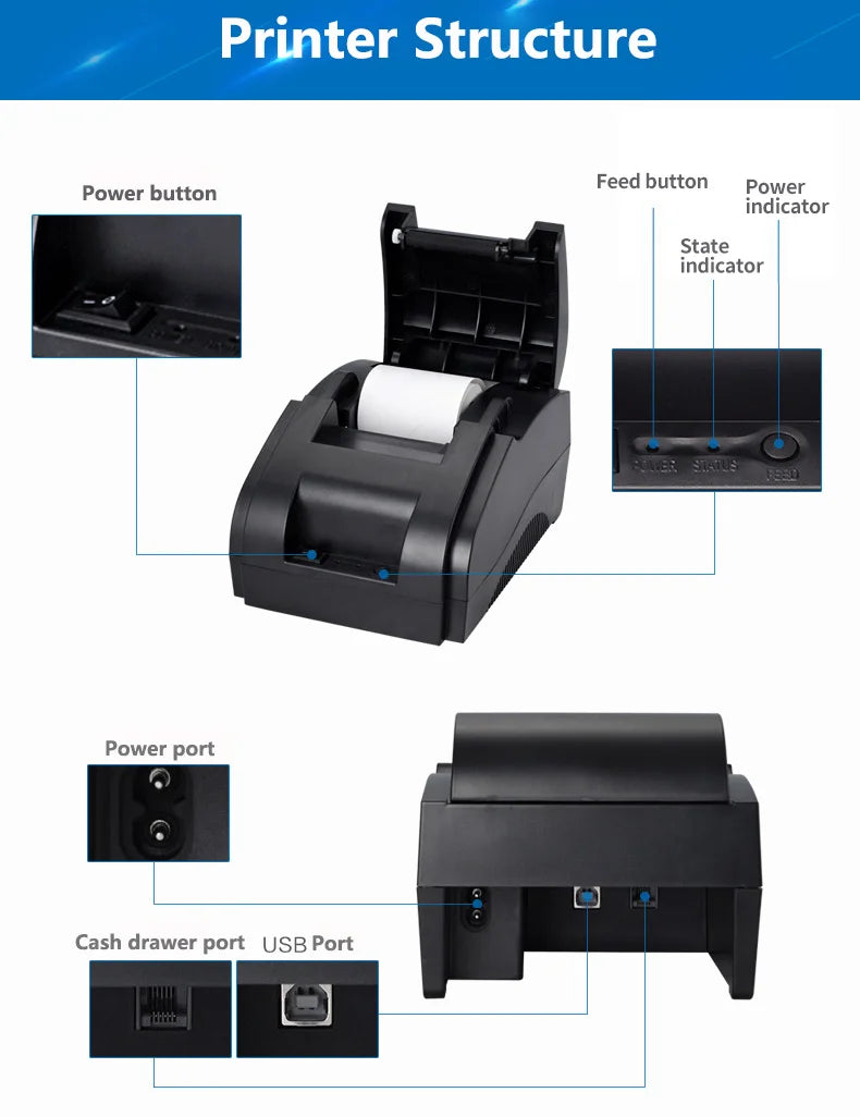 Xprinter XP-58IIH 58mm Thermal Receipt Printer - USB & Bluetooth Connectivity