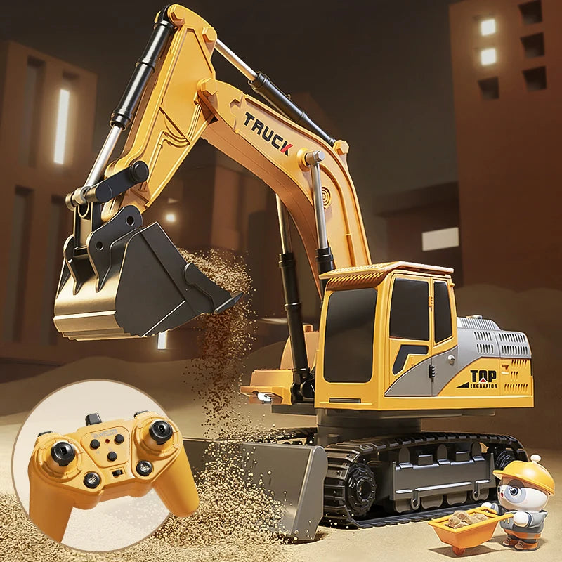 Remote Control Excavator Toy - 9 Channel RC Construction Vehicle with Lights & Sound