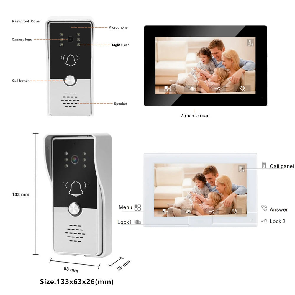 7-Inch Smart Video Doorbell Intercom System - HD Visual Door Phone with Camera for Home, Villa & Apartment Security