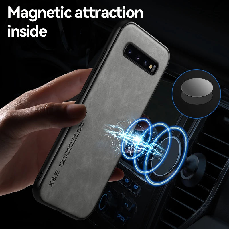 Premium Leather Magnetic Car Mount Case for Samsung Galaxy S8/S9/S10/Note 8/9/10