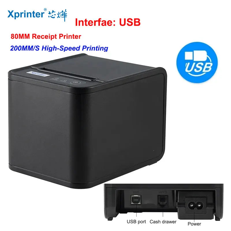 Xprinter 80mm Thermal Receipt Printer with Auto Cutter - USB/LAN POS Kitchen Printer