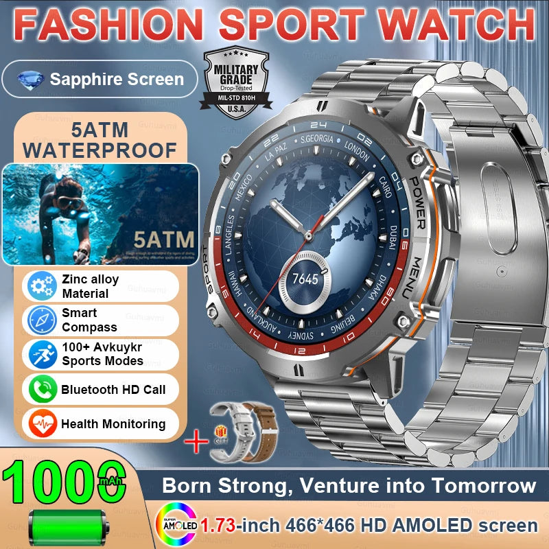 T-Rex 3 Military GPS Smart Watch - 1.73" AMOLED Display, 1000mAh Battery, 5ATM Waterproof