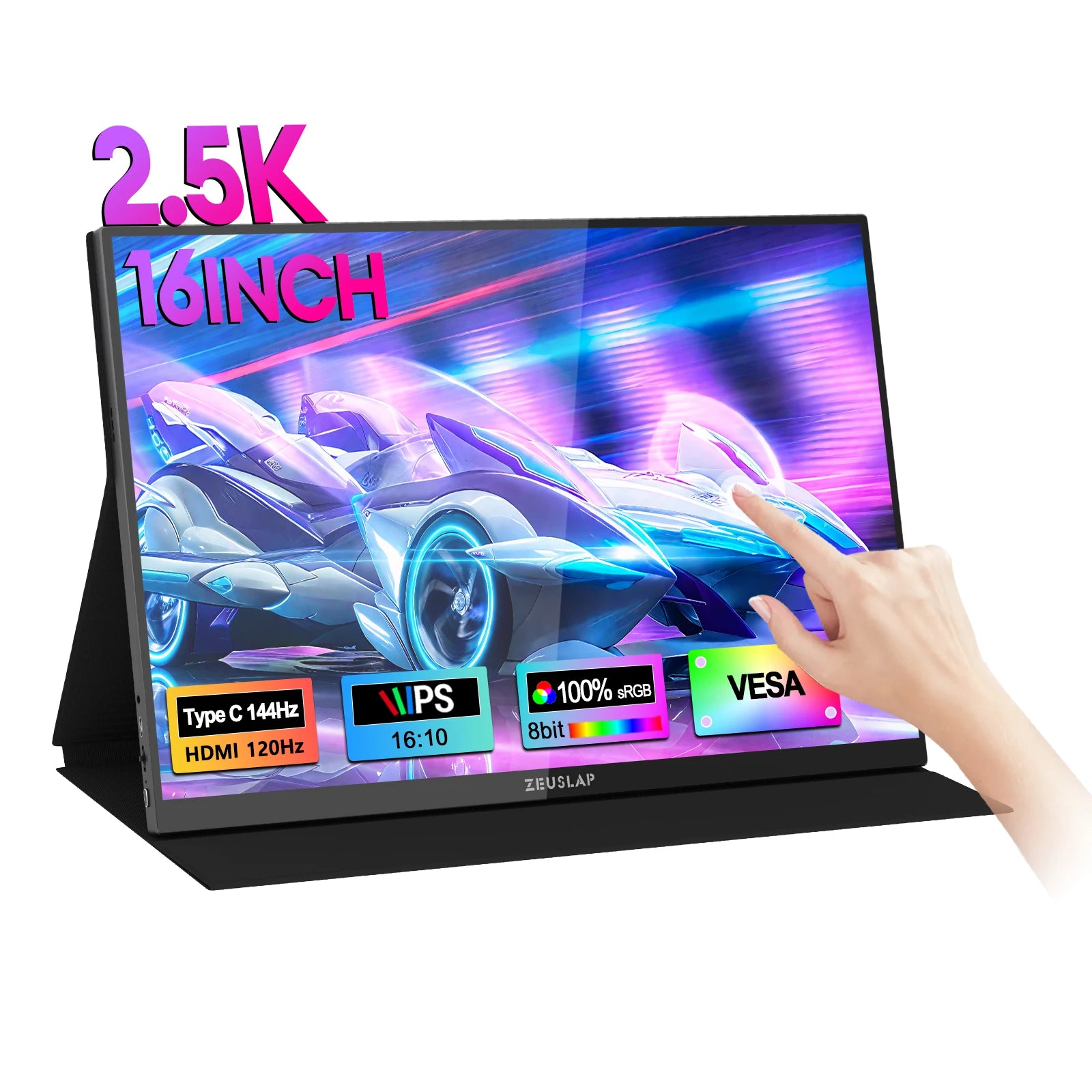 ZEUSLAP 16" 2.5K Portable Touch Monitor - 144Hz, 2560x1600, 100% sRGB
