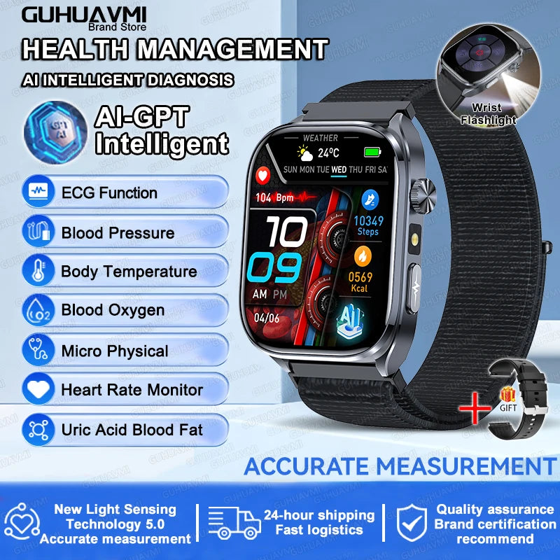 ECG Smart Watch with Heart Health Analysis - Blood Pressure & Lipid Monitoring