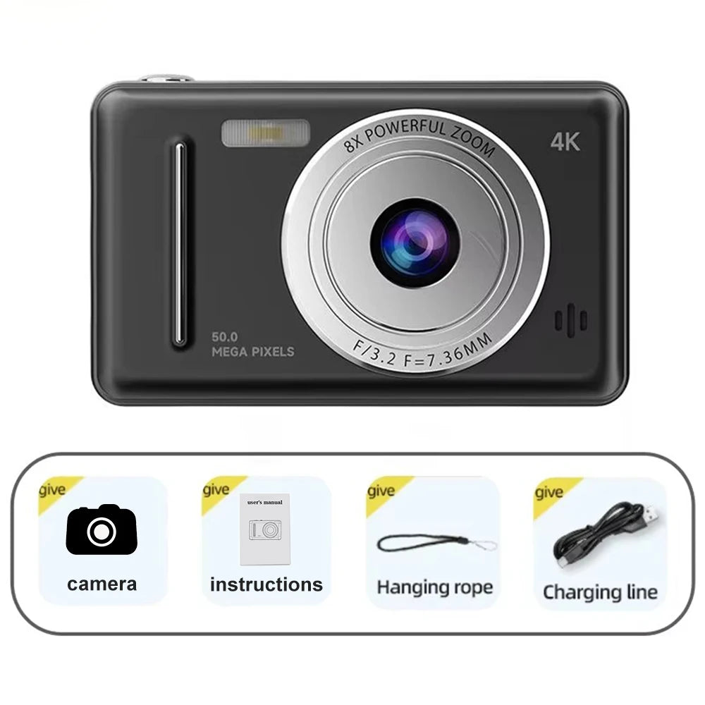 4K Digital Camera for Students - 48MP Compact Camera with 8X Zoom & 180° Flip Screen