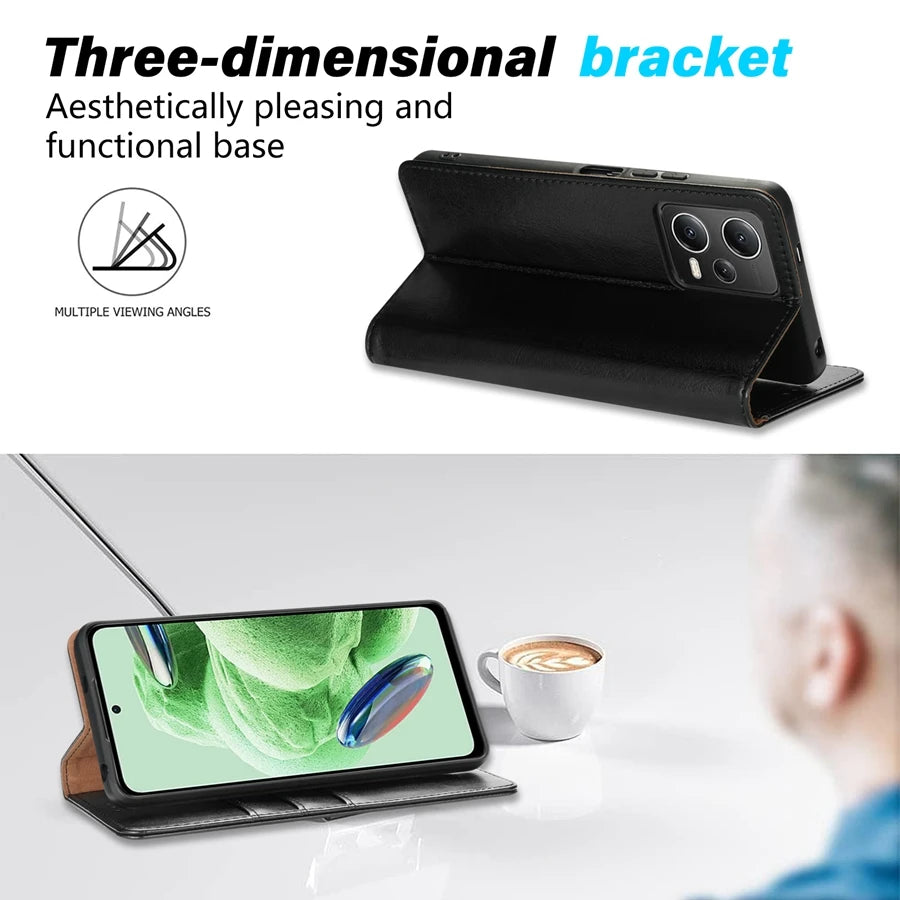 Premium Magnetic Leather Wallet Case with Card Holder for Xiaomi Redmi & Poco Series