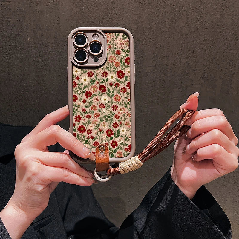 Floral Lanyard Phone Case for iPhone - Soft Silicone Protective Cover with Strap