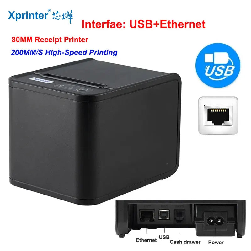 Xprinter 80mm Thermal Receipt Printer with Auto Cutter - USB/LAN POS Kitchen Printer