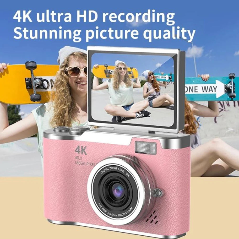 4K Digital Camera for Students - 48MP Compact Camera with 8X Zoom & 180° Flip Screen
