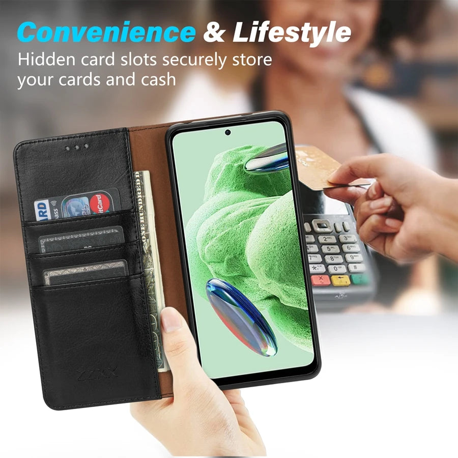 Premium Magnetic Leather Wallet Case with Card Holder for Xiaomi Redmi & Poco Series