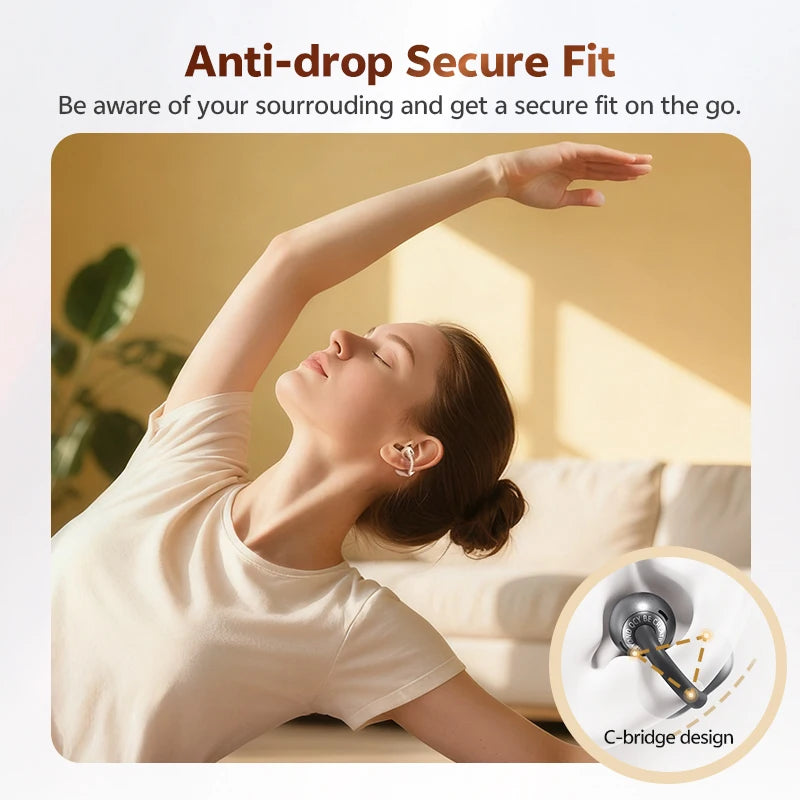 QCY Crossky C50 Open-Ear Bluetooth Earbuds - Wireless Clip-On Sports Headphones with AI Call Technology