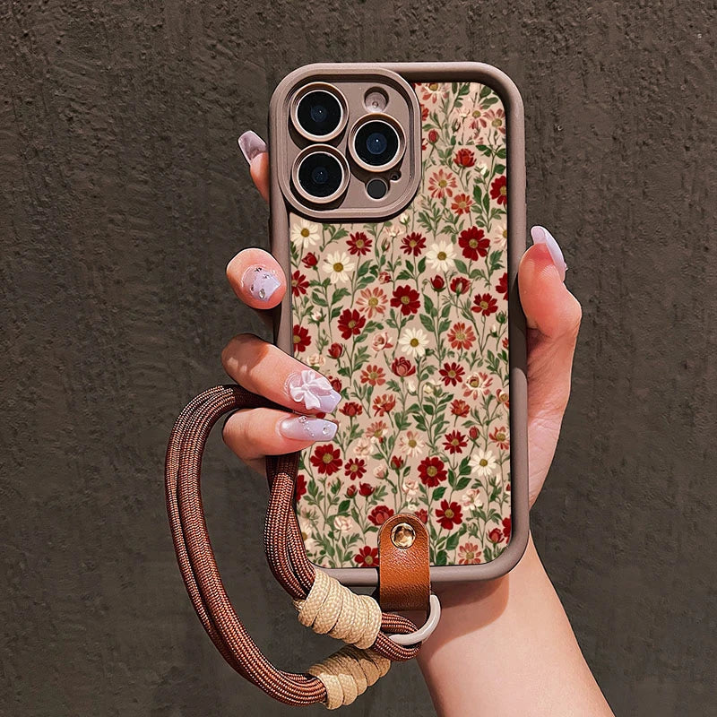 Floral Lanyard Phone Case for iPhone - Soft Silicone Protective Cover with Strap