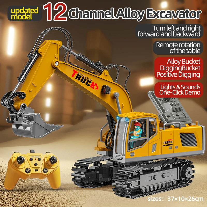 Remote Control Excavator Toy - 9 Channel RC Construction Vehicle with Lights & Sound