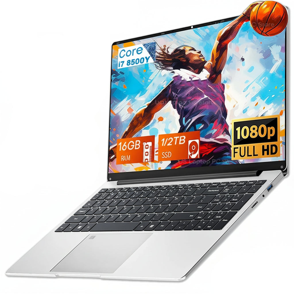15.6" Professional Laptop - Intel Core i7-8500Y, 16GB RAM, 1TB SSD, Windows 11 with Fingerprint Security