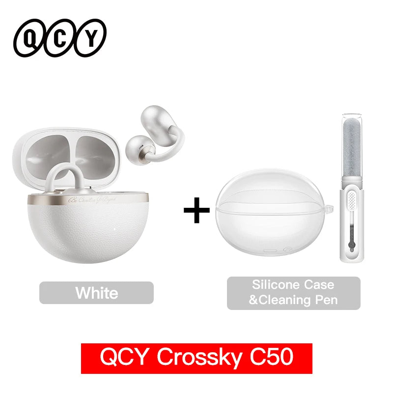 QCY Crossky C50 Open-Ear Bluetooth Earbuds - Wireless Clip-On Sports Headphones with AI Call Technology