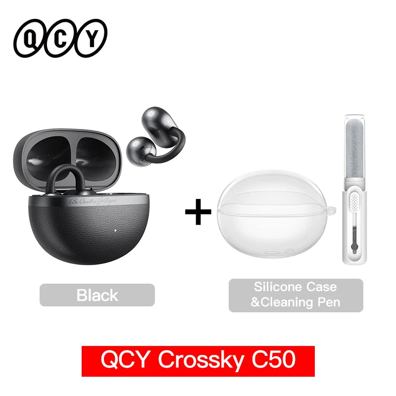 QCY Crossky C50 Open-Ear Bluetooth Earbuds - Wireless Clip-On Sports Headphones with AI Call Technology