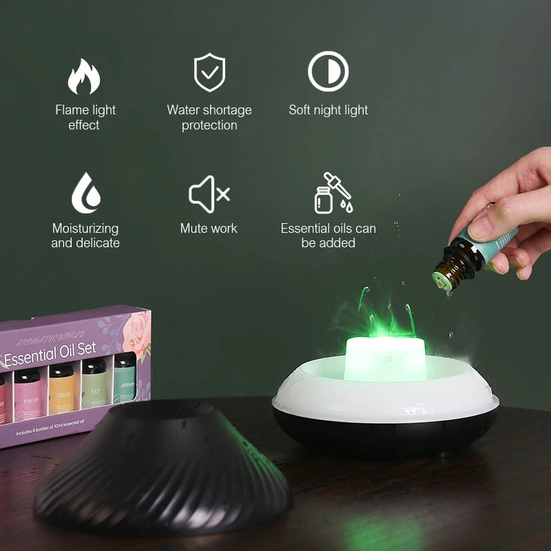Volcanic Aroma Diffuser - 130ml USB Essential Oil Humidifier with Flame Light