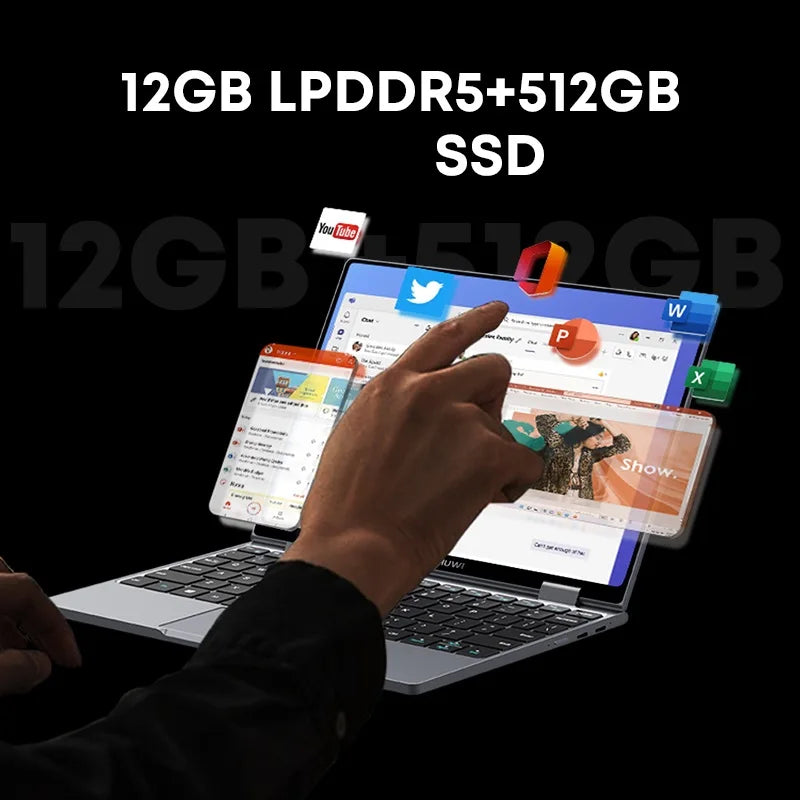 CHUWI MiniBook X 2-in-1 Laptop Tablet - 10.51" FHD Touchscreen, Intel N100, 12GB RAM, 512GB SSD, Windows 11