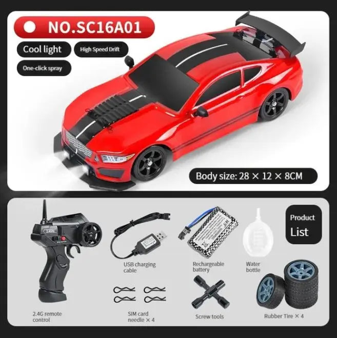 2.4GHz 4WD High-Speed RC Drift Car with LED Lights & Spray Effect