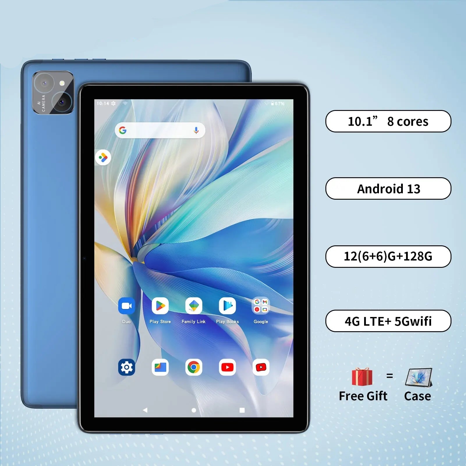 VASOUN 10.1" Android 14 Tablet - 12GB RAM, 128GB Storage, Dual SIM 4G LTE Unlocked