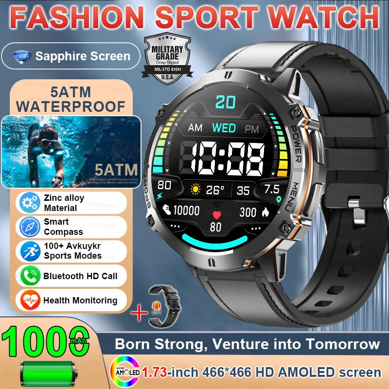 T-Rex 3 Military GPS Smart Watch - 1.73" AMOLED Display, 1000mAh Battery, 5ATM Waterproof