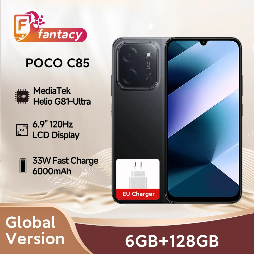 POCO C85 Smartphone - 6.9" 120Hz Display, 50MP Camera, 6000mAh Battery with 33W Fast Charging