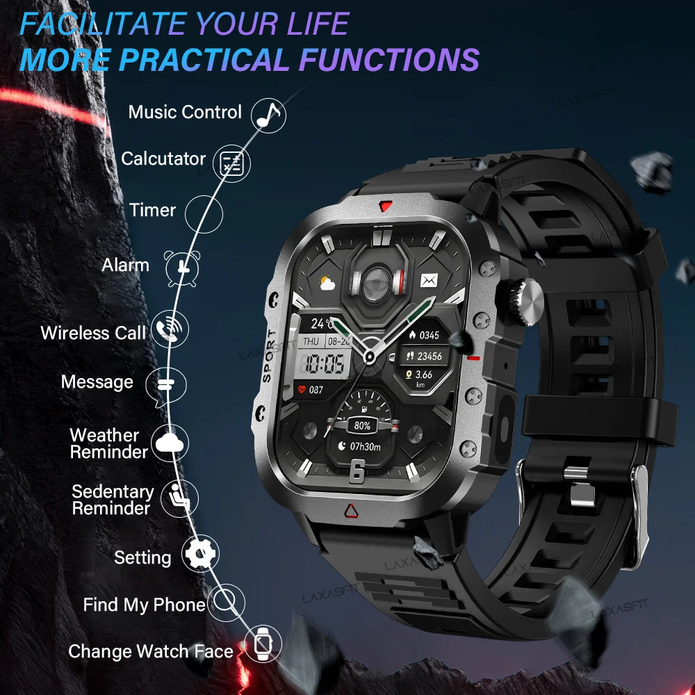 Outdoor Sports Smart Watch - 2.01" HD Display with LED Flashlight & Bluetooth Calling