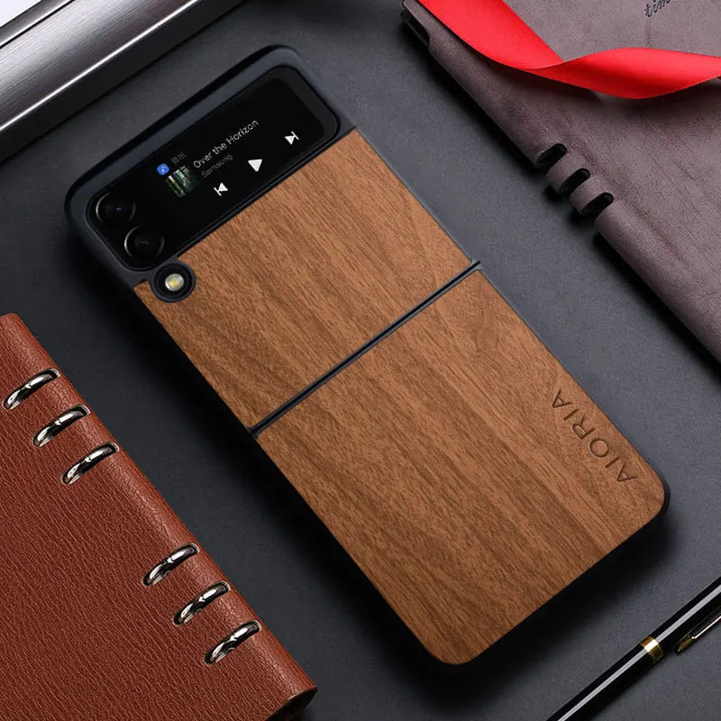 Samsung Galaxy Z Flip3/Flip4/Flip5 5G Bamboo Wood Pattern Leather Case