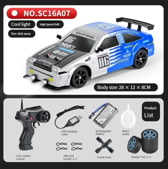 2.4GHz 4WD High-Speed RC Drift Car with LED Lights & Spray Effect