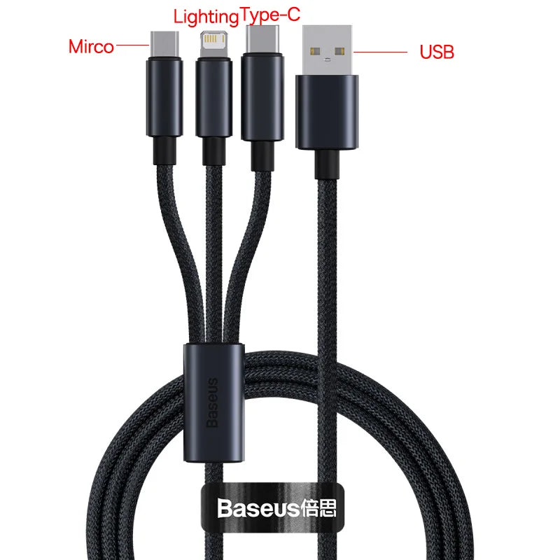 Baseus Fast Charging Cable - USB-C to Lightning - 3A Quick Charge for iPhone 13/12/11 Pro Max