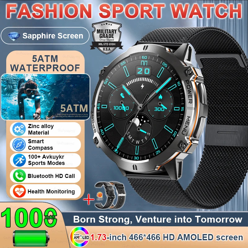 T-Rex 3 Military GPS Smart Watch - 1.73" AMOLED Display, 1000mAh Battery, 5ATM Waterproof