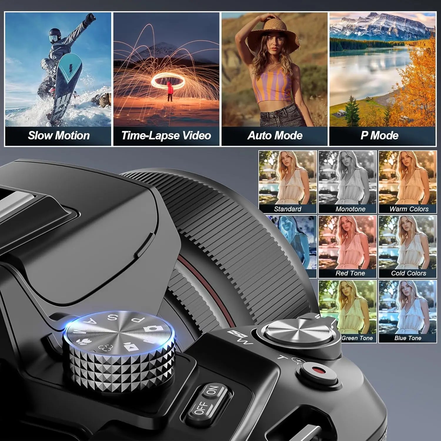 5K Digital Camera - 16X Optical Zoom with WiFi & App Control, 180° Flip Screen for Vlogging