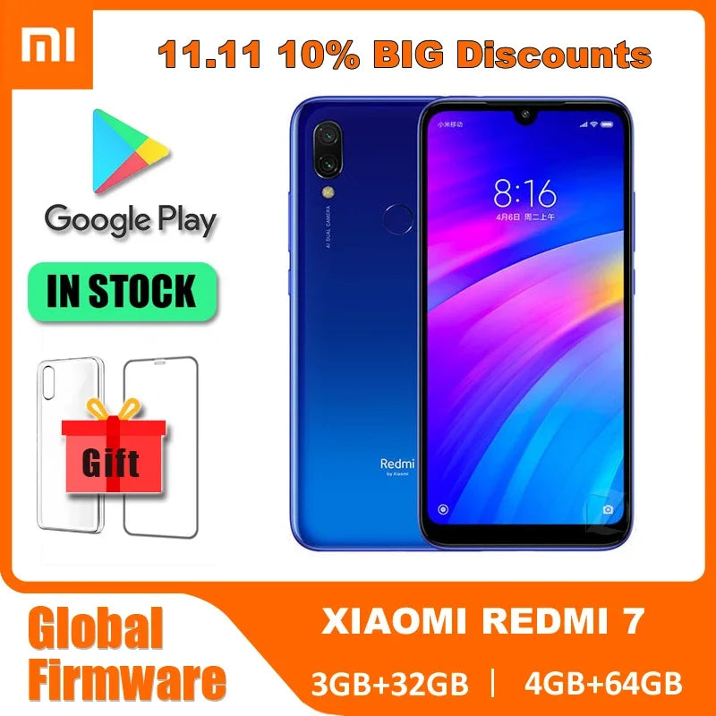 Xiaomi Redmi 7 Smartphone - 4GB RAM, 64GB Storage, 6.81" Display with Global ROM