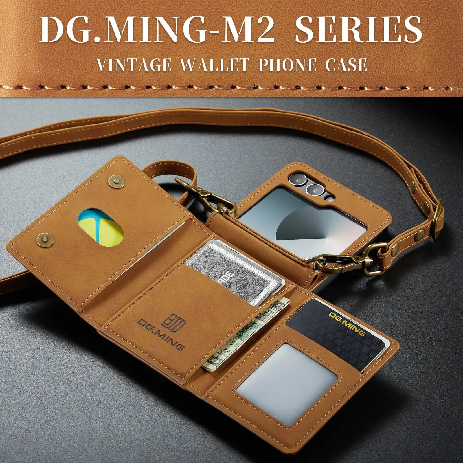 Premium Crossbody Leather Wallet Case for Samsung Galaxy Z Flip 7/6/5/4/3 5G - Triple Fold with Card Slots