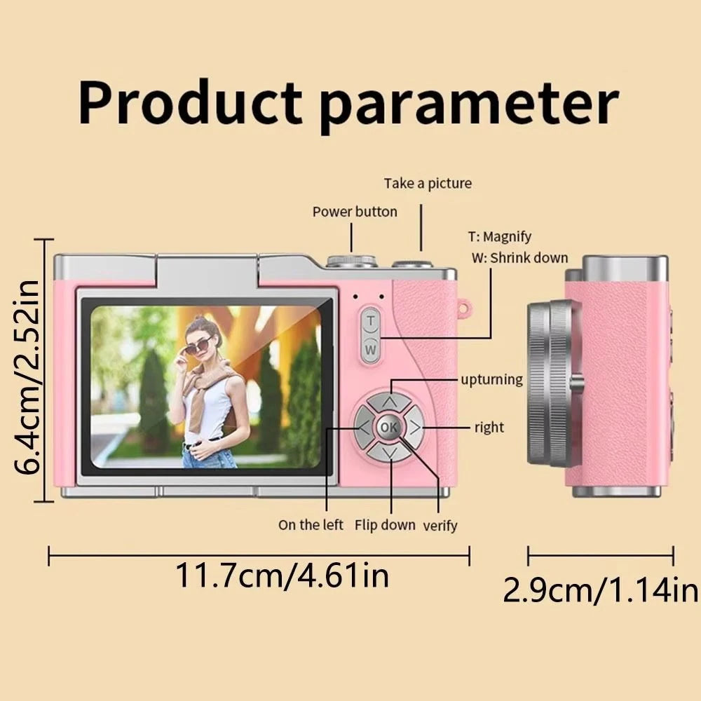 4K Digital Camera for Students - 48MP Compact Camera with 8X Zoom & 180° Flip Screen