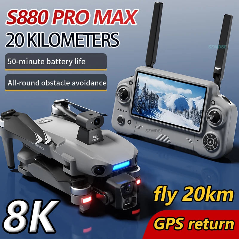 S880 Max Professional Fishing GPS Drone - 8K Dual Camera with 3-Axis Gimbal, 5G WiFi FPV & Obstacle Avoidance