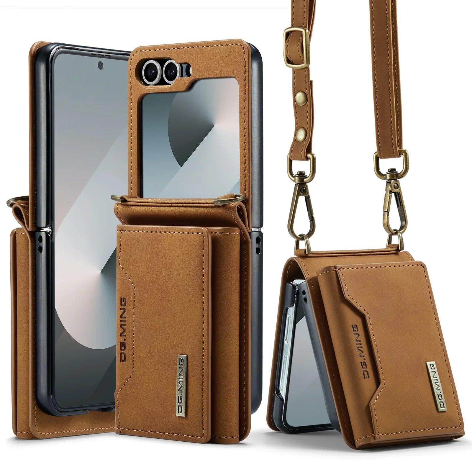 Premium Crossbody Leather Wallet Case for Samsung Galaxy Z Flip 7/6/5/4/3 5G - Triple Fold with Card Slots