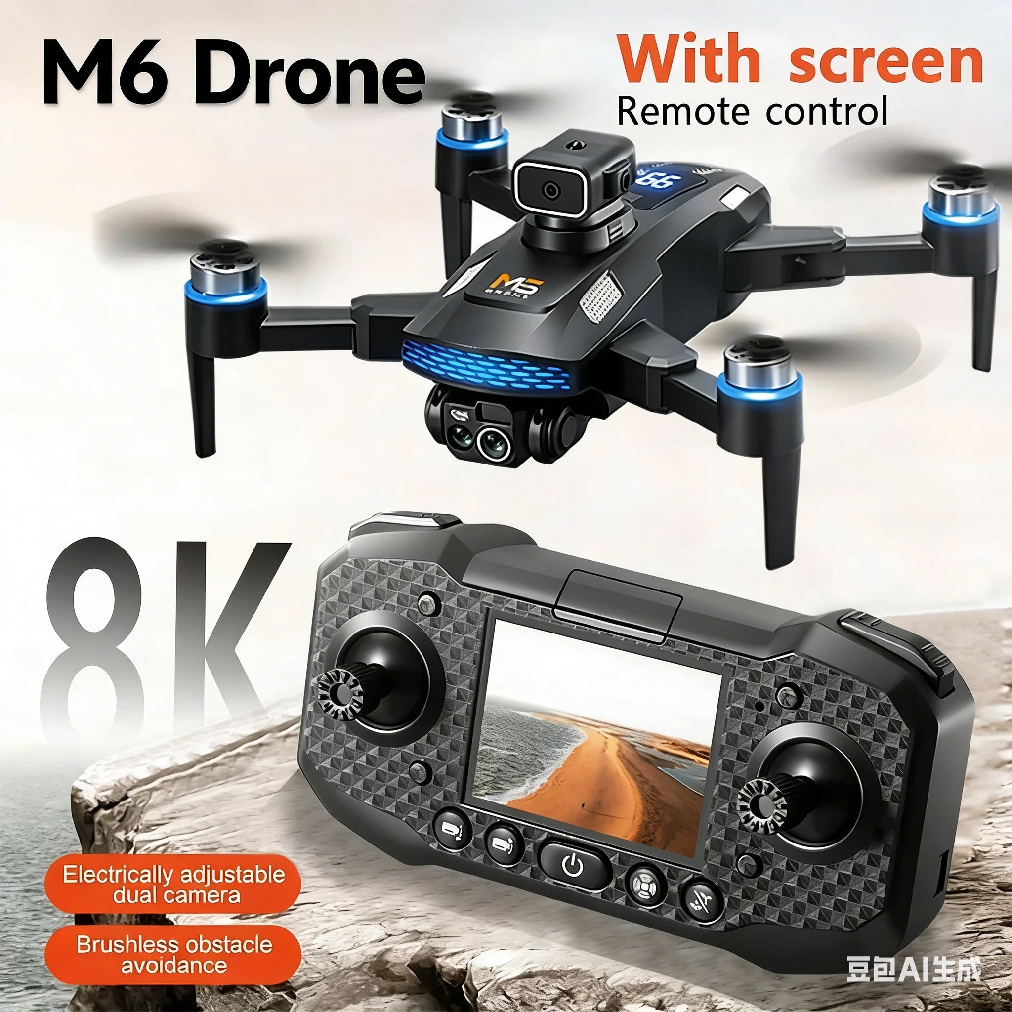 M6 Professional Drone - 8K HD Camera with 5G WiFi FPV & Screen Remote Control Quadcopter