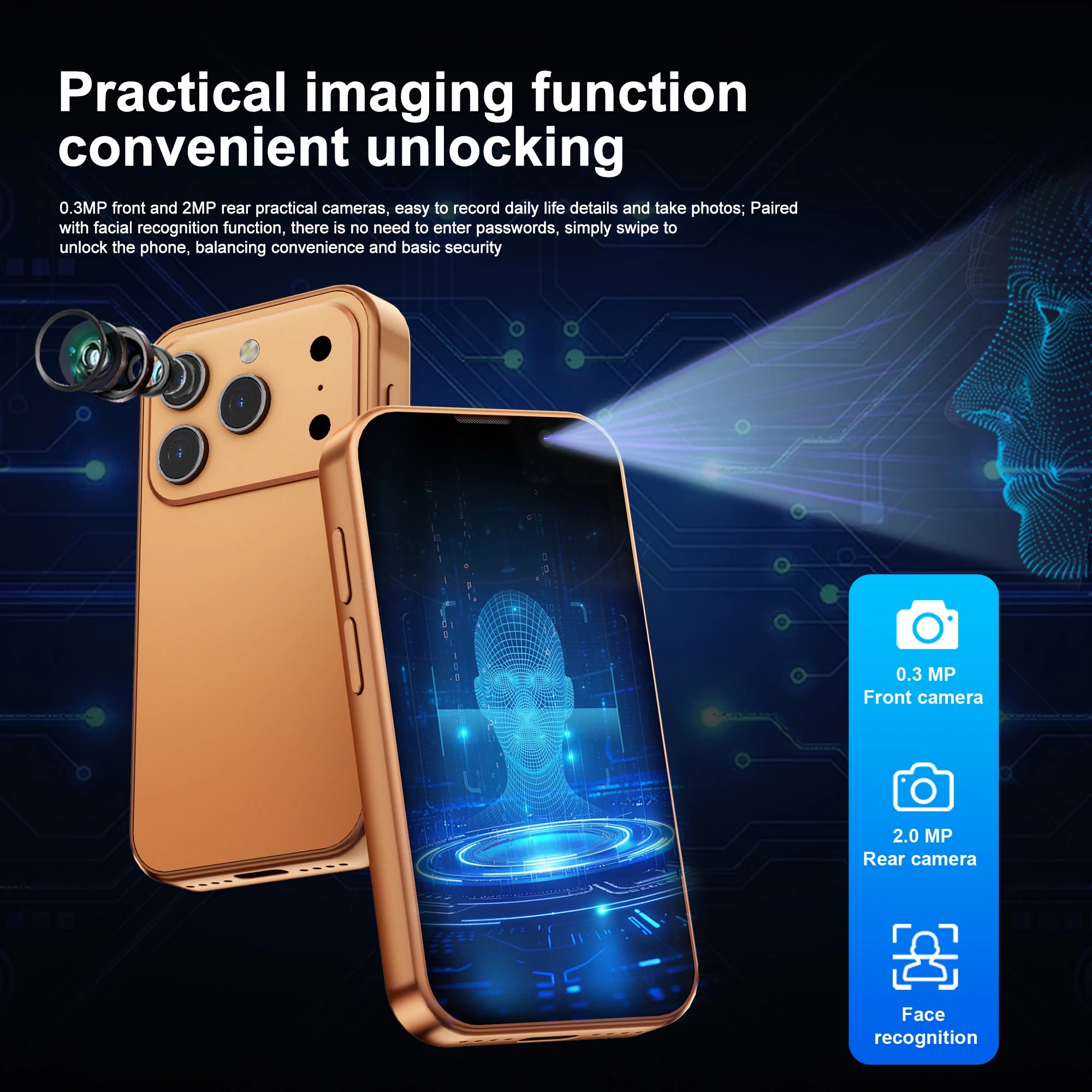 SERVO Mini Smartphone - 3.0" HD Display, 2GB RAM, 16GB Storage, Android 9.0, Face Unlock