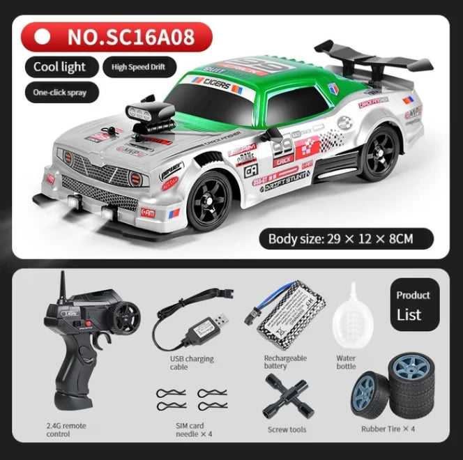 2.4GHz 4WD High-Speed RC Drift Car with LED Lights & Spray Effect
