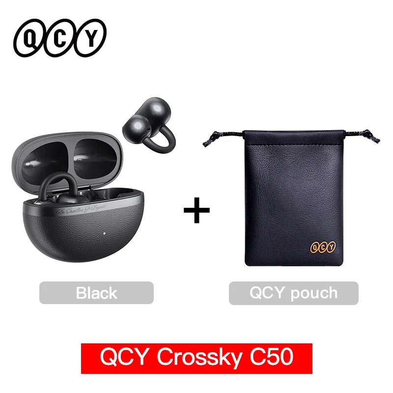 QCY Crossky C50 Open-Ear Bluetooth Earbuds - Wireless Clip-On Sports Headphones with AI Call Technology