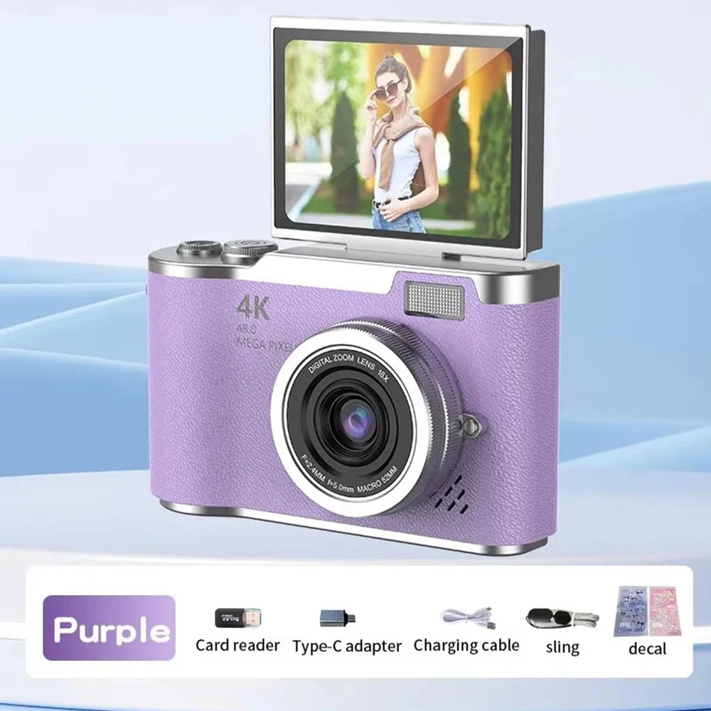 4K Digital Camera for Students - 48MP Compact Camera with 8X Zoom & 180° Flip Screen