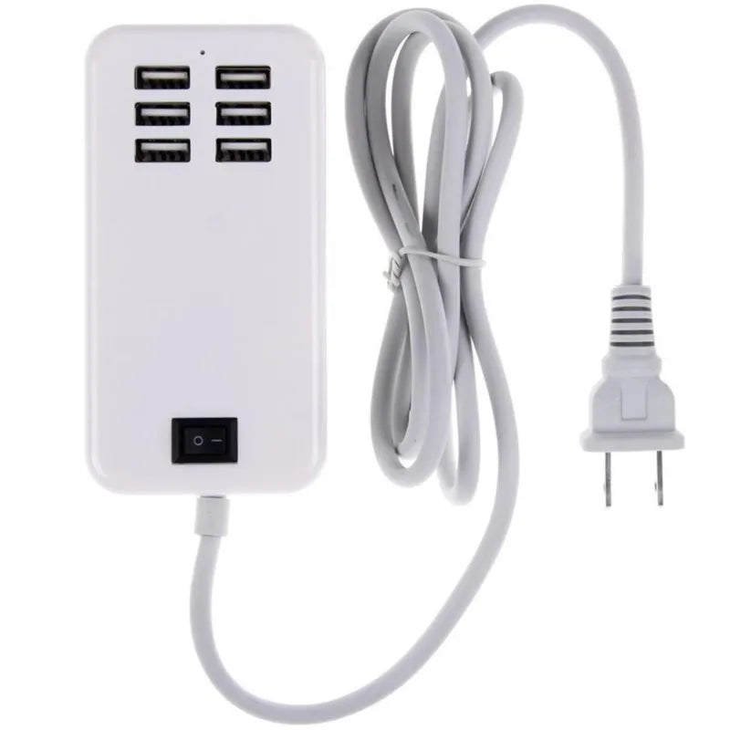 6-Port USB Wall Charger - 5V 3A Multi-Device Charging Station with Power Switch