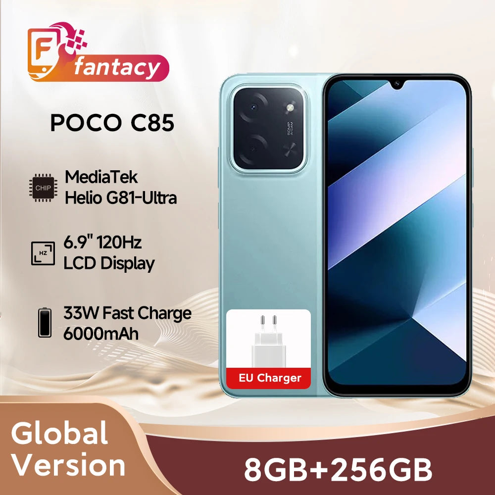 POCO C85 Smartphone - 6.9" 120Hz Display, 50MP Camera, 6000mAh Battery with 33W Fast Charging