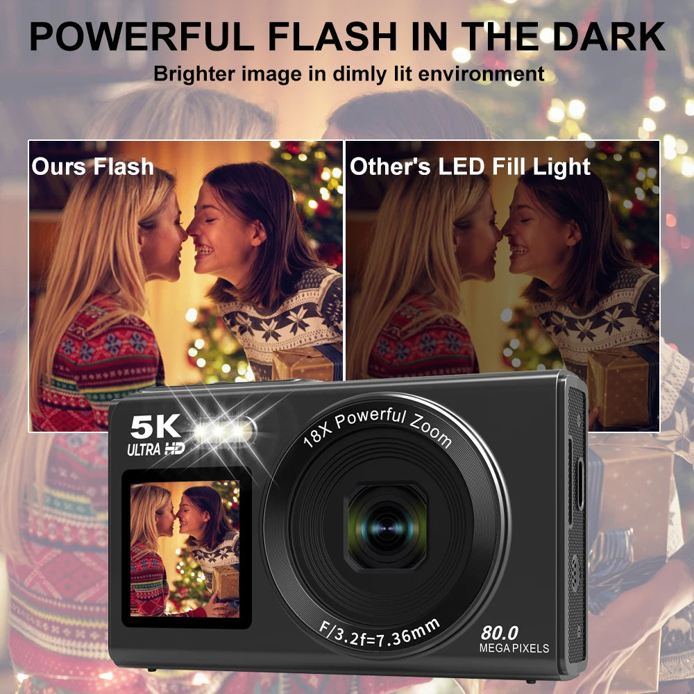 Ourlife 5K Digital Camera - 80MP Dual Screen Vlogging Camera with 18X Zoom