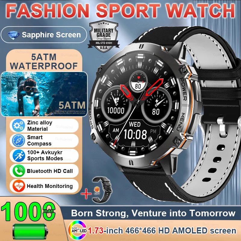 T-Rex 3 Military GPS Smart Watch - 1.73" AMOLED Display, 1000mAh Battery, 5ATM Waterproof