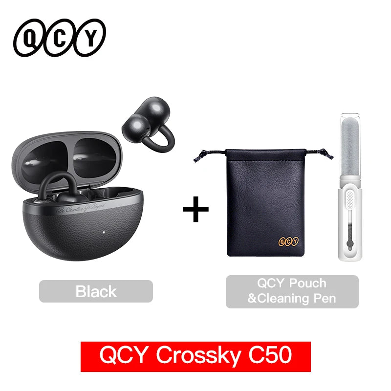 QCY Crossky C50 Open-Ear Bluetooth Earbuds - Wireless Clip-On Sports Headphones with AI Call Technology